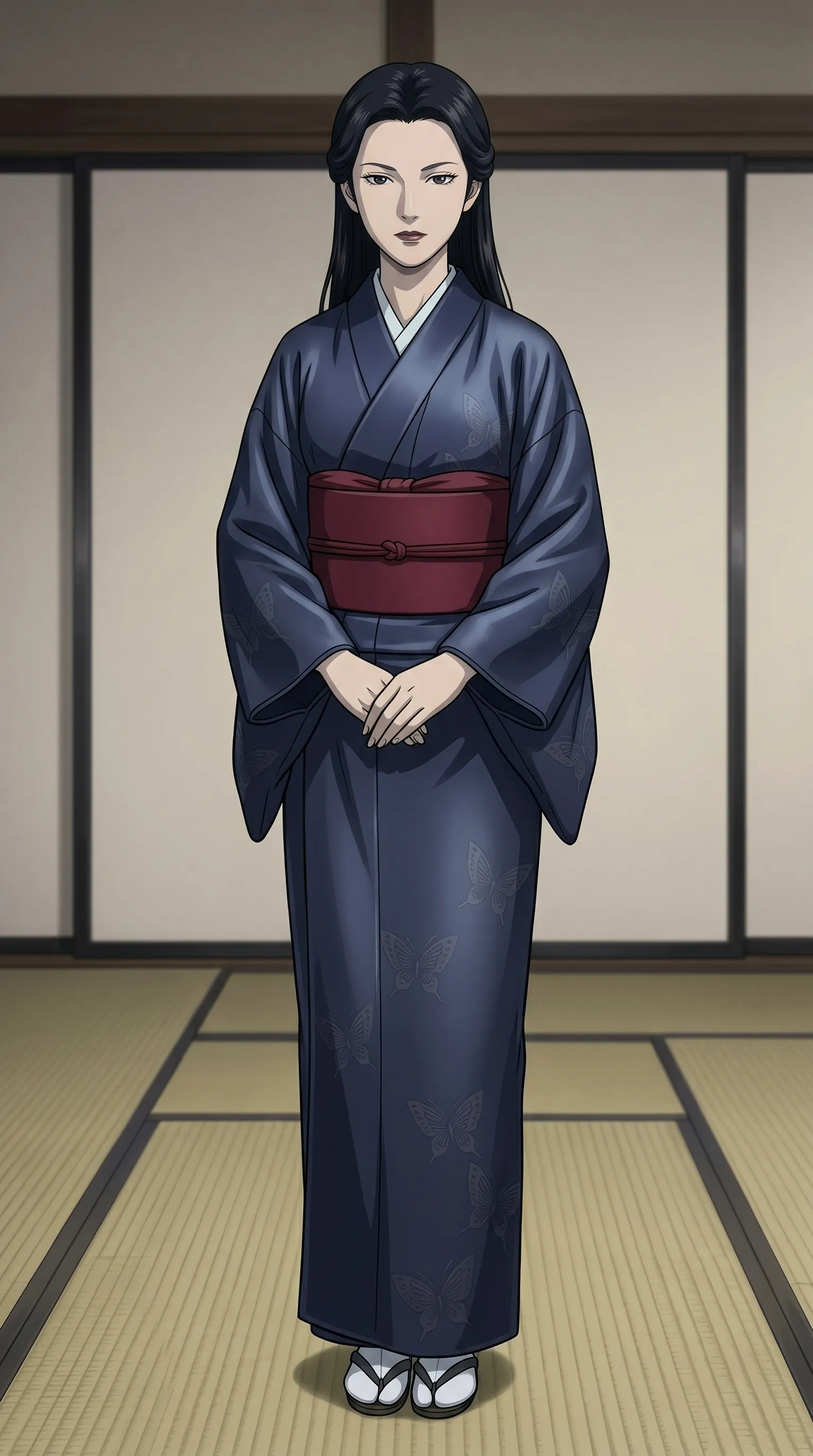 濃姫（帰蝶）― 墨藍の打掛に蝶の文様