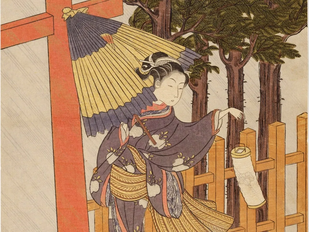 鈴木春信「Woman Visiting the Shrine in the Night」（夜に宮参りする女）